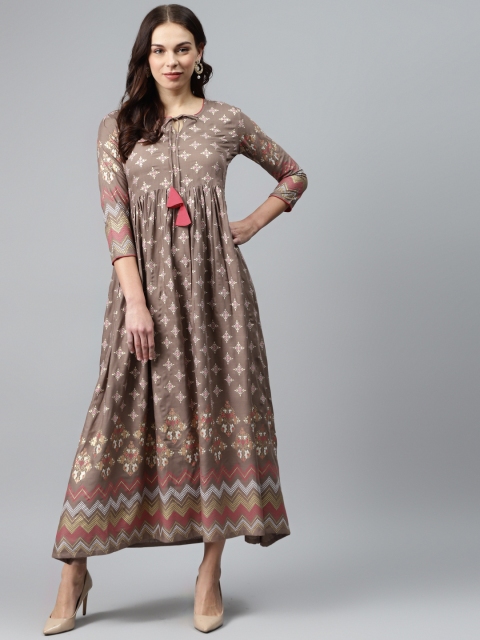 

mokshi Women Brown & Beige Printed Maxi Dress