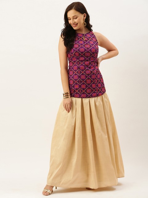 

EthnoVogue Women Pink & Beige Printed Made To Measure Top with Skirt