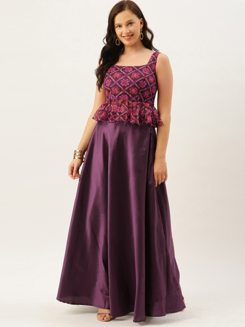 

EthnoVogue Women Purple Printed Made To Measure Top with Skirt