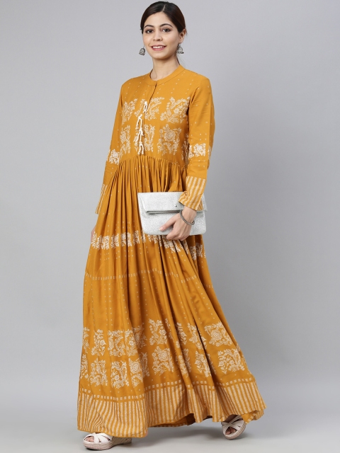 

AHIKA Women Mustard Yellow Floral Printed Kurta