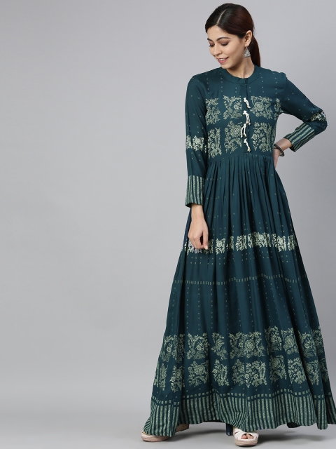 

AHIKA Women Teal Blue Floral Printed Kurta