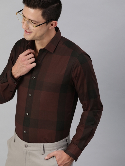 

THE BEAR HOUSE Men Maroon Slim Fit Checked Pure Cotton Formal Shirt