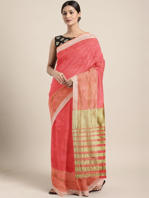 

KALINI Pink Cotton Blend Woven Design Chanderi Saree