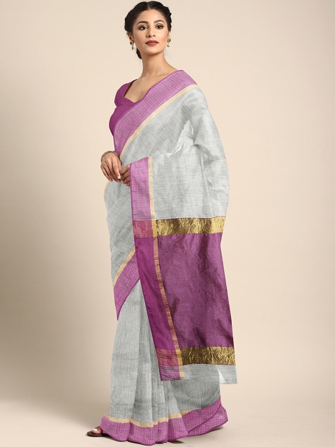 

KALINI Green & Purple Striped Khadi Saree