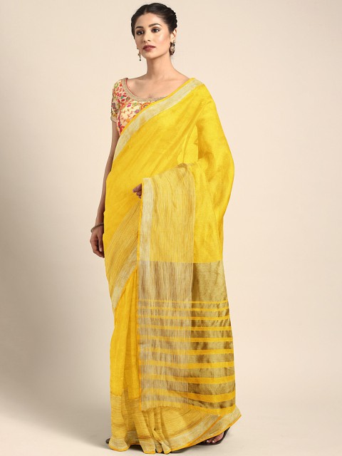 

KALINI Yellow Solid Chanderi Saree
