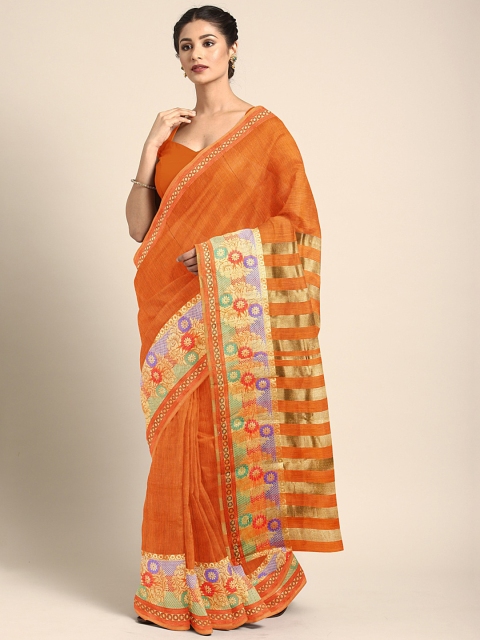 

KALINI Orange Woven Design Khadi Saree