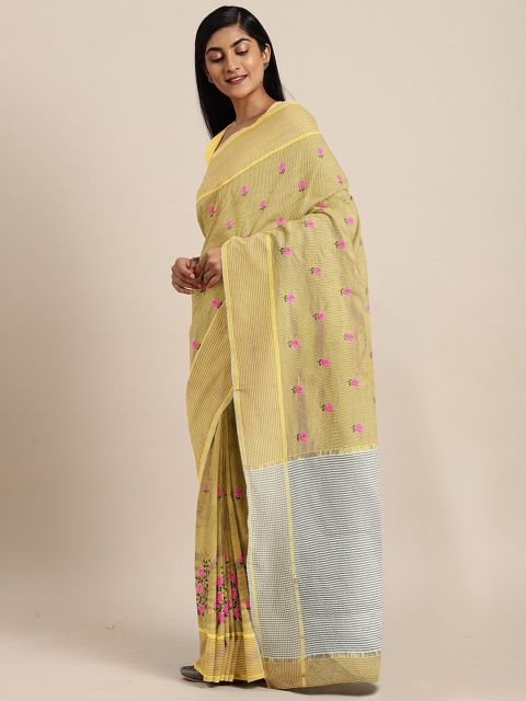 

KALINI Mustard Yellow Cotton Blend Woven Design Khadi Saree