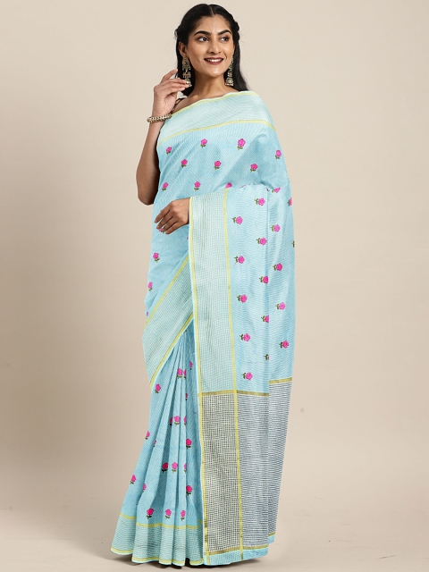

KALINI Blue Cotton Firozi Woven Design Khadi Saree