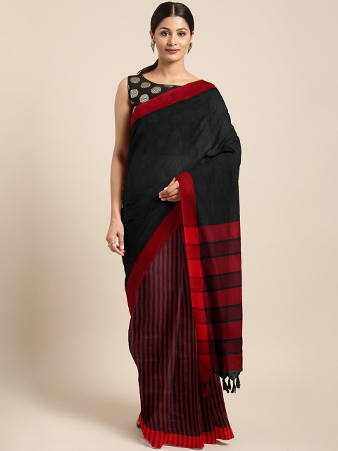

KALINI Black & Red Striped Chanderi Saree