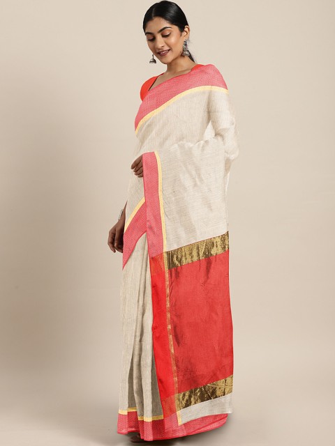

KALINI White Solid Khadi Saree