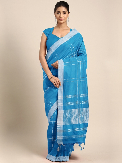 

KALINI Blue Checked Chanderi Saree