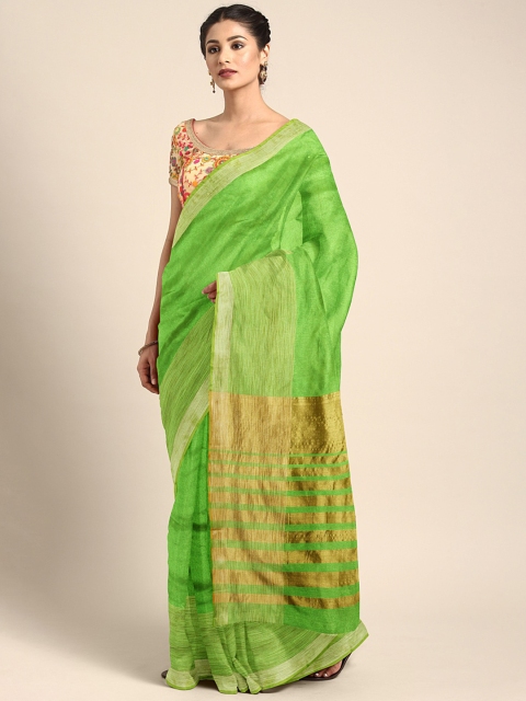 

KALINI Green Solid Chanderi Handloom Saree