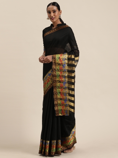 

KALINI Black Cotton Blend Solid Khadi Saree