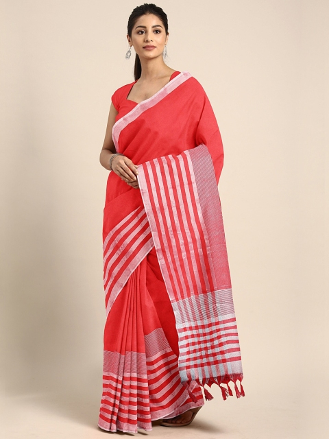 

KALINI Red Cotton Blend Solid Chanderi Saree