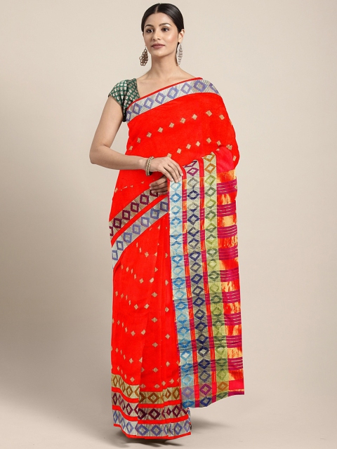 

KALINI Red Cotton Blend Woven Design Khadi Saree
