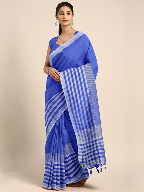 

KALINI Blue Solid Cotton Blend Chanderi Saree