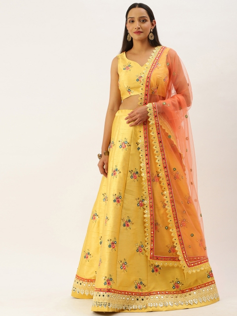 

panchhi Mustard Yellow Semi-Stitched Lehenga & Unstitched Blouse with Dupatta
