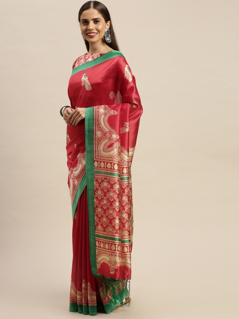 

KALINI Red & Gold-Coloured Printed Saree