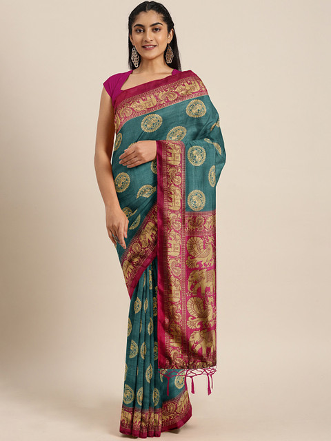 

KALINI Teal Green Printed Art Silk Saree