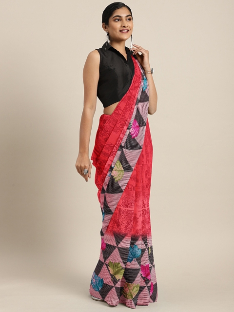

KALINI Pink & Black Poly Georgette Printed Saree