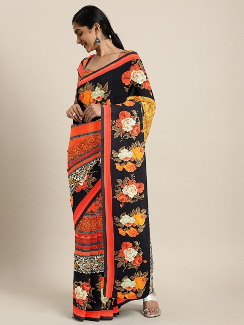 

KALINI Orange & Black Printed Saree
