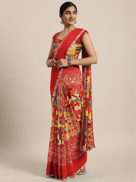 

KALINI Red & Yellow Printed Saree