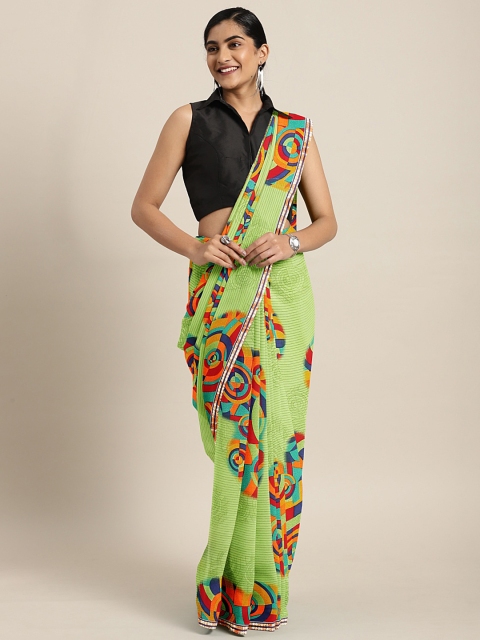 

KALINI Green & Red Poly Georgette Printed Saree