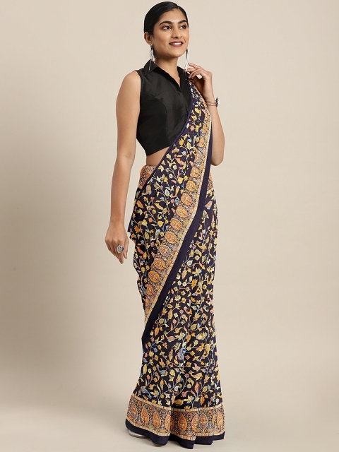 

KALINI Navy Blue & Mustard Printed Saree