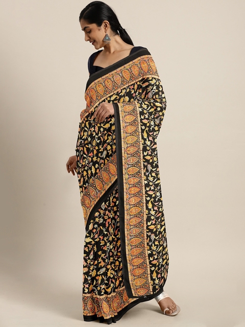 

KALINI Black & Yellow Floral Printed Saree