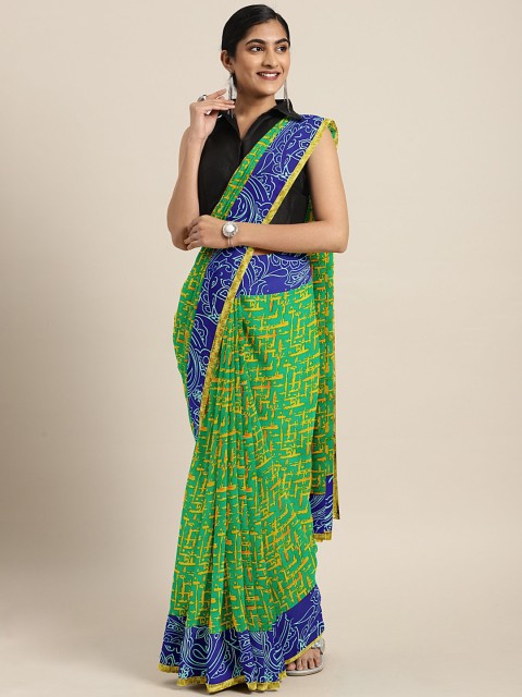 

KALINI Green & Yellow Poly Georgette Printed Saree