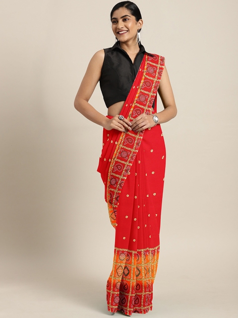 

KALINI Red & Yellow Printed Saree