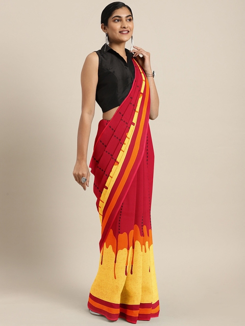 

KALINI Red & Yellow Poly Georgette Printed Saree