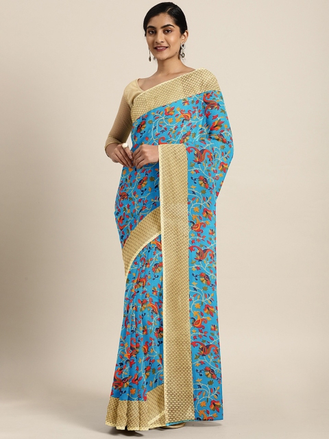 

KALINI Blue & Red Poly Georgette Printed Saree