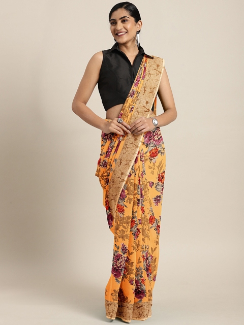 

KALINI Peach-Coloured & Purple Poly Georgette Printed Saree