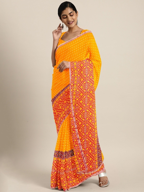 

KALINI Yellow & Orange Poly Georgette Printed Saree