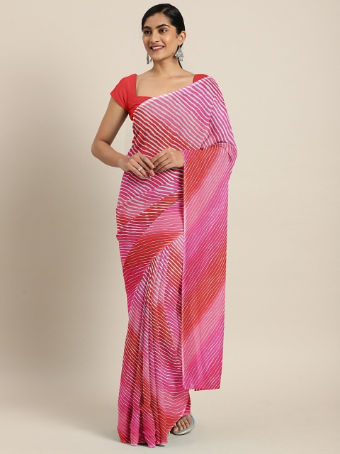 

KALINI Pink & Red Leheriya Printed Saree