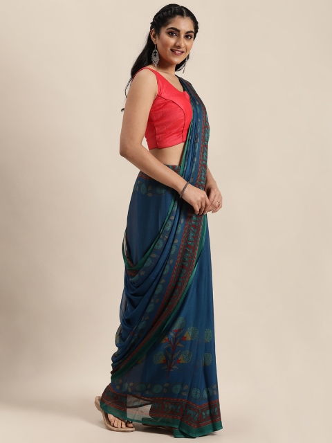 

Mitera Navy Blue Printed Saree