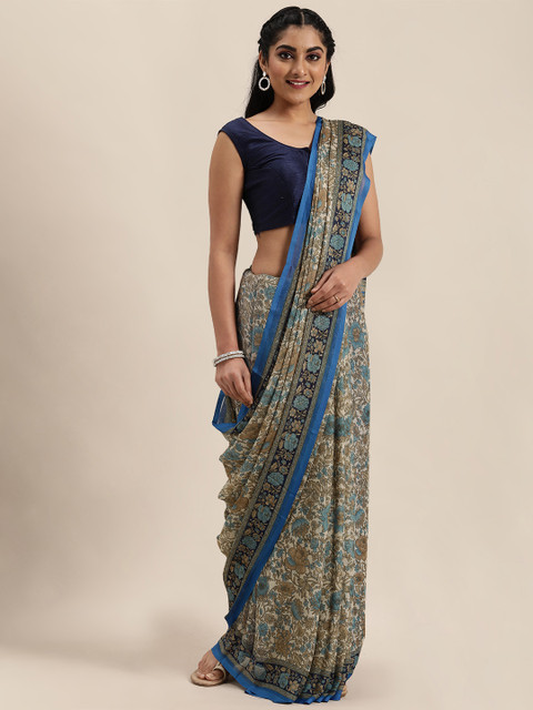 

Mitera Brown & Blue Floral Printed Saree