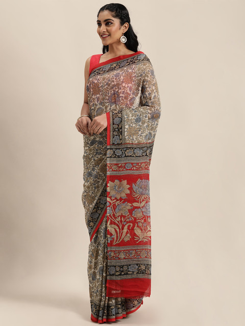 

Mitera Off-White Floral Printed Saree