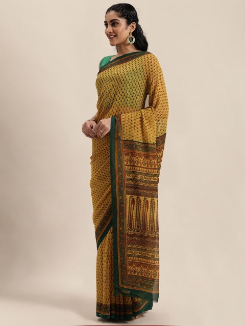 

Mitera Mustard Yellow & Red Printed Saree