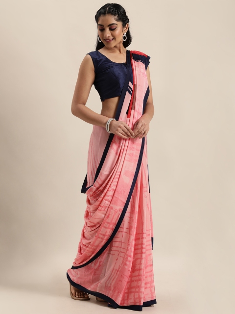 

Mitera Pink Checked Pure Crepe Saree