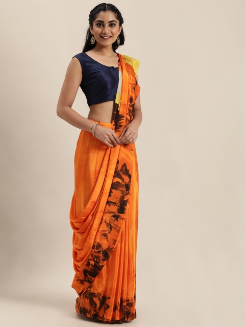 

Mitera Orange & Coffee Brown Pure Crepe Printed Saree