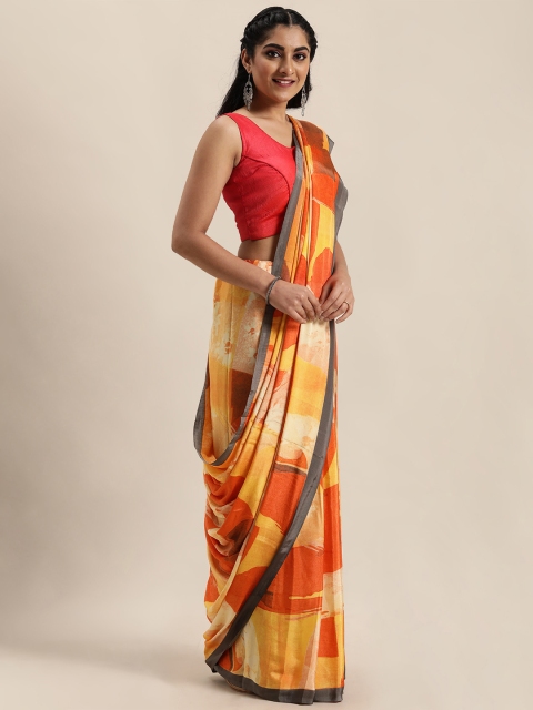 

Mitera Yellow & Orange Abstract Printed Saree