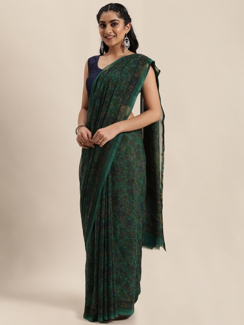 

Mitera Teal Green & Navy Blue Floral Printed Saree