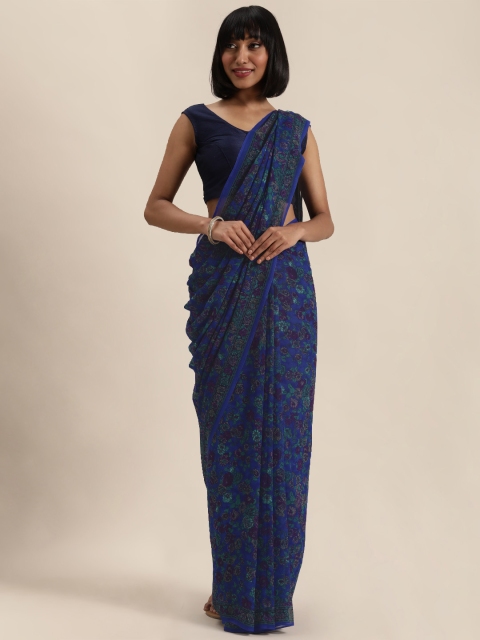 

Mitera Blue & Purple Floral Printed Saree