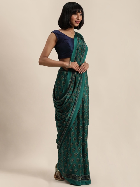 

Mitera Green & Beige Floral Printed Saree