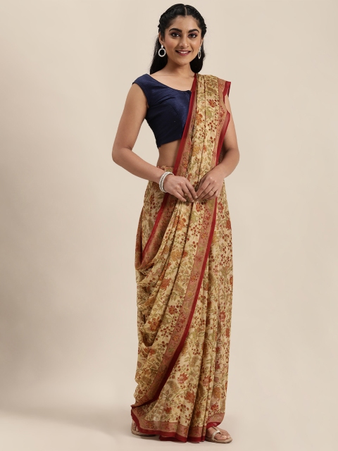 

Mitera Beige & Maroon Printed Saree