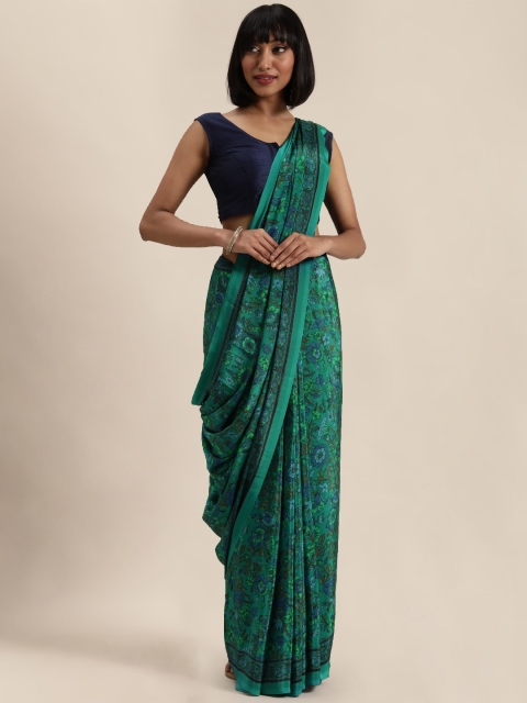 

Mitera Teal Green & Blue Floral Printed Saree