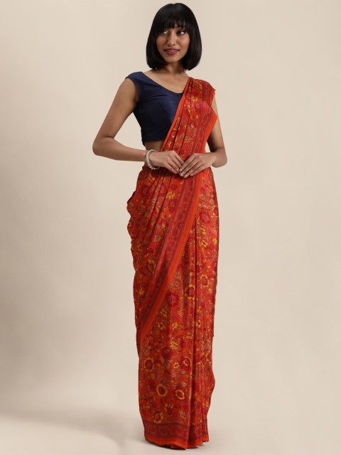 

Mitera Orange & Yellow Floral Printed Saree