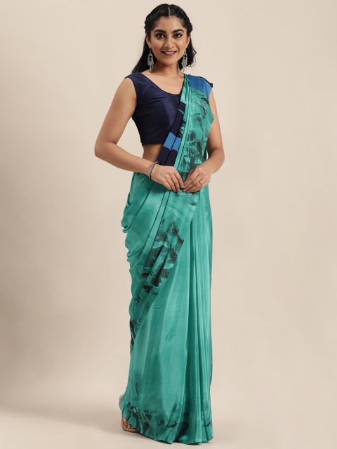 

Mitera Turquoise Blue Printed Pure Crepe Saree